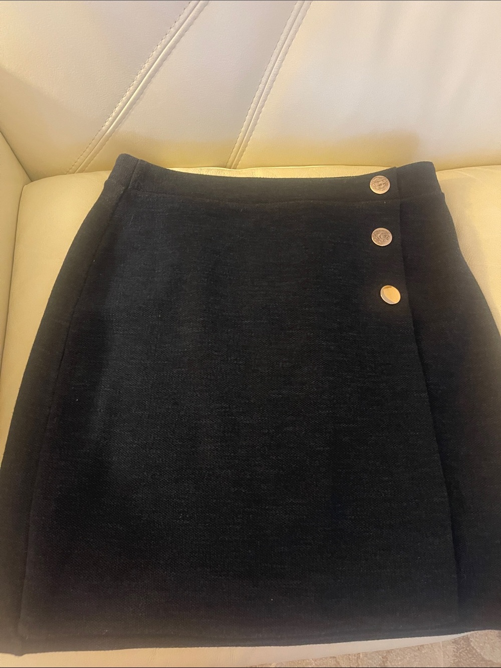 LOFT Black Mini Skirt with Gold-Tone Buttons
